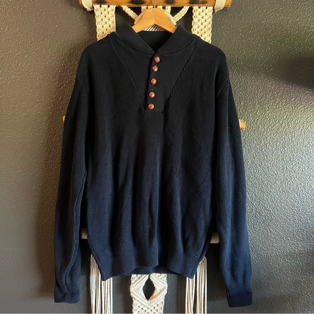 Vintage Lands End Knit Sweater Men’s M Navy Blue Grandpacore fisherman